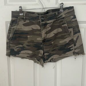 Express Green and Brown Camouflage Jean Shorts